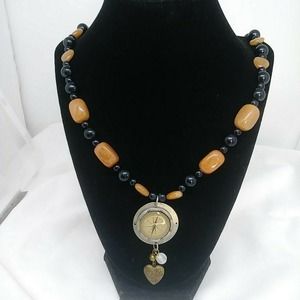 Necklace Glass Beads Steampunk Pendant